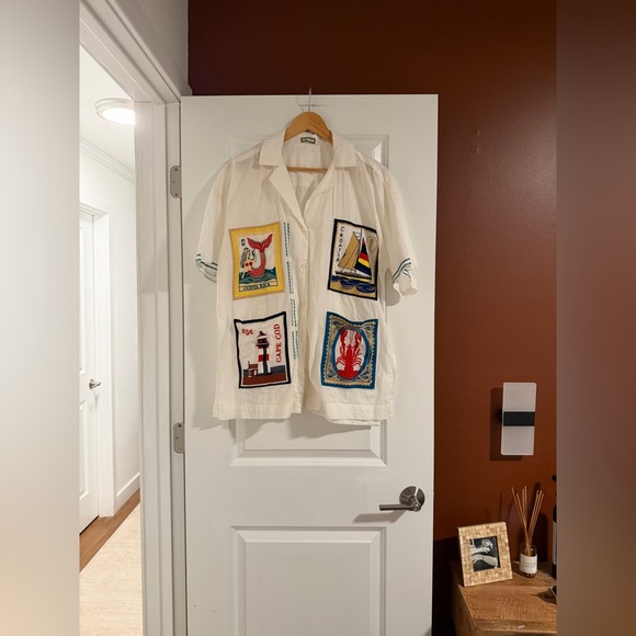 Anthropologie x Celandine Embroidered Postcard Boxy Buttondown Shirt, NWOT - Picture 5 of 7